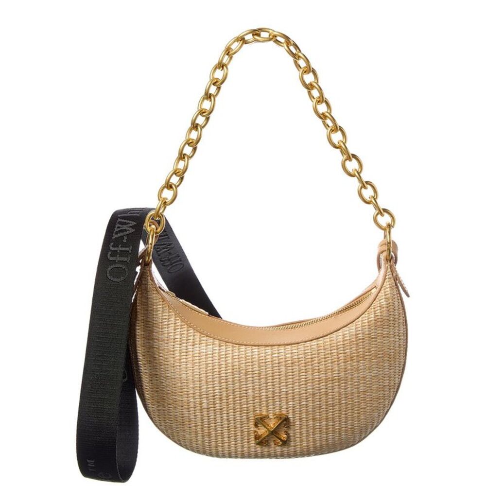 Off-White™ Hemisphere Straw & Leather Shoulder Bag, Brown